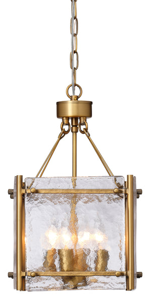 Glenn Small Square Metal 4-Light Chandelier, Antique Brass
