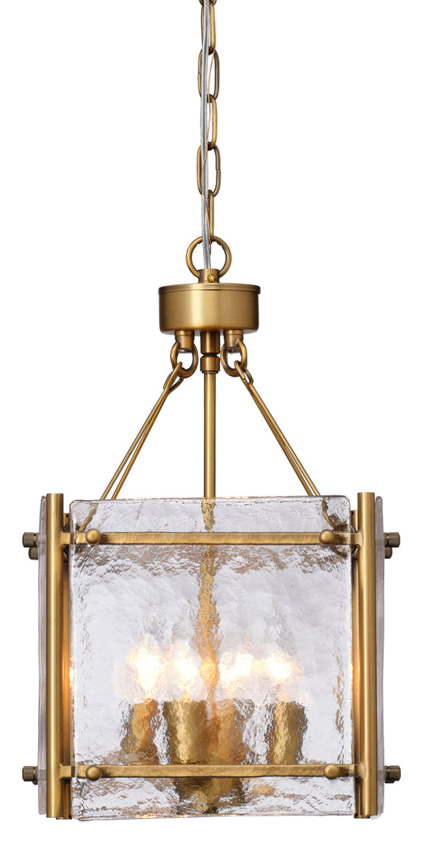 Glenn Small Square Metal 4-Light Chandelier, Antique Brass