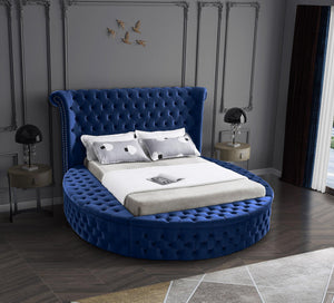 Lorena Queen Bed In Navy Velvet