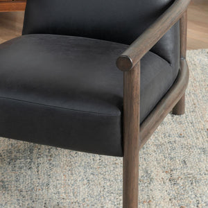 Azoria Leather Accent Chair with Wood Frame - Black