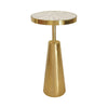 TAPERED BRASS SIDE TABLE WITH ROUND INLAID RADIAL NATURAL BONE AND RESIN TOP