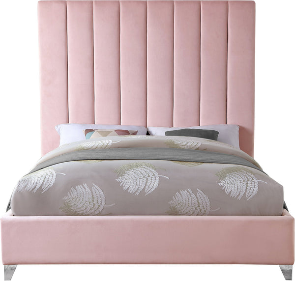 Glenda King Bed In Pink Velvet