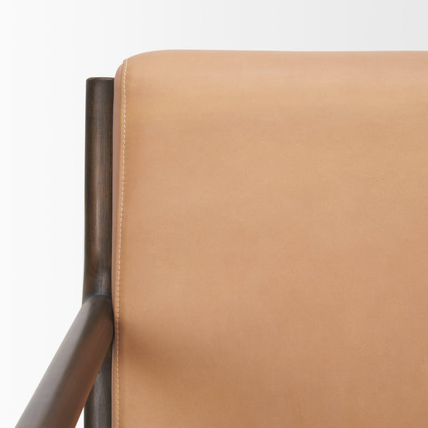 Cashel Accent Chair W/ Dark Brown Wood and Tan Genuine Leather