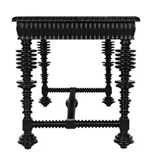 Portuguese Small Desk in Hand-Rubbed Black Mahogany with Brass Pulls