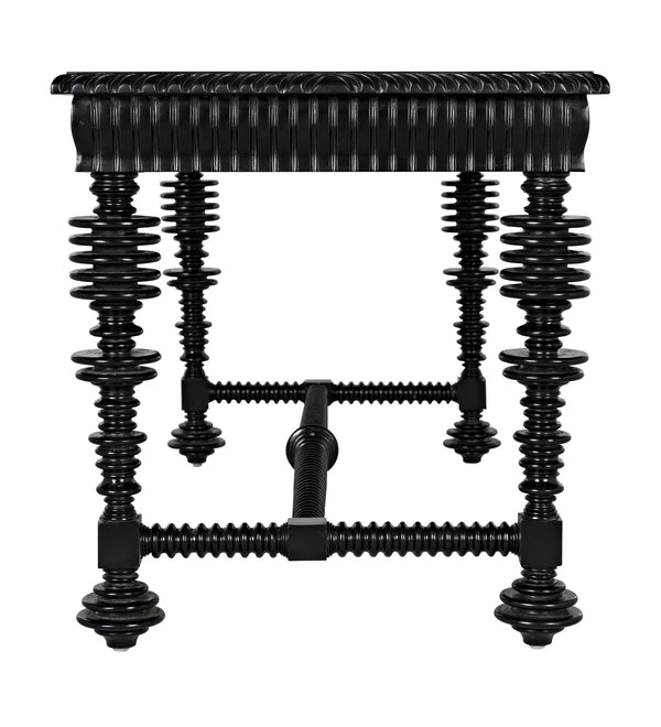 Portuguese Small Desk in Hand-Rubbed Black Mahogany with Brass Pulls