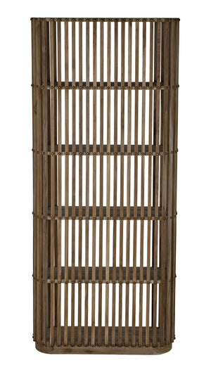 Opal Teak & Veneer Bookcase with Brass Nailhead Accents in Natural Finish