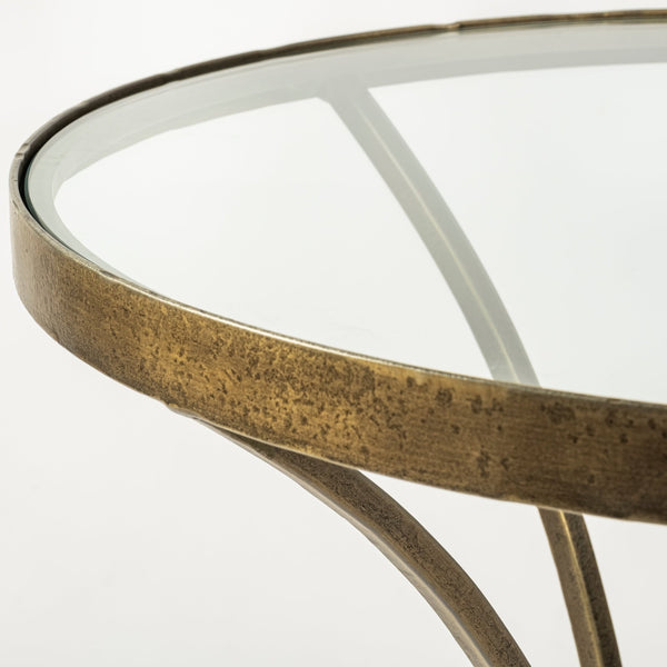 Jacinta II 21" Round Glass Top Metal and Marble Pedestal End/Side Table