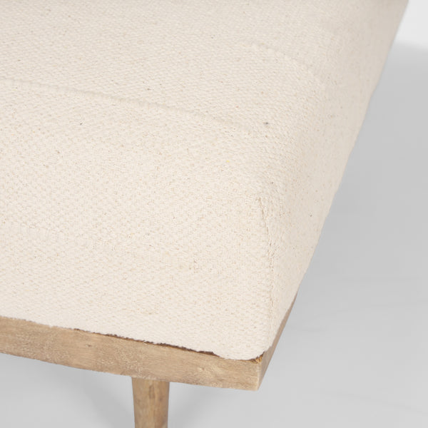 Shae Brown Wood w/ Oatmeal Fabric Ottoman