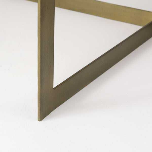 Faye 34L x 34W x 17H Beige Finished Wood W/Gold Metal Base Square Coffee Table