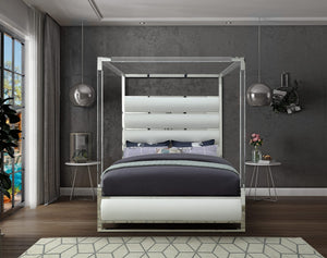 Renee Queen Bed In White Faux Leather