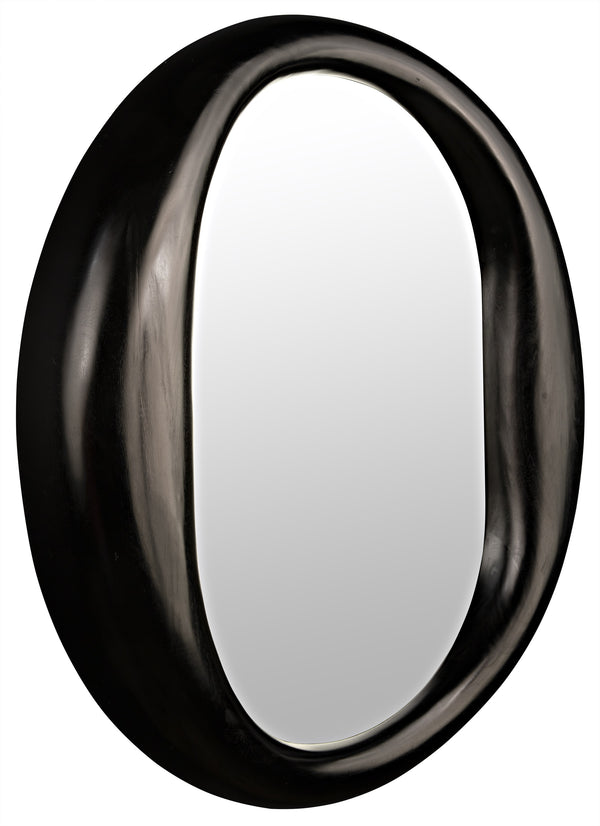 Oh Mirror in Charcoal Black Sungkai/Mindi Wood and Glass