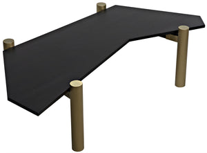 Tabu Ebony Walnut Coffee Table with Antique Brass-Finished Legs