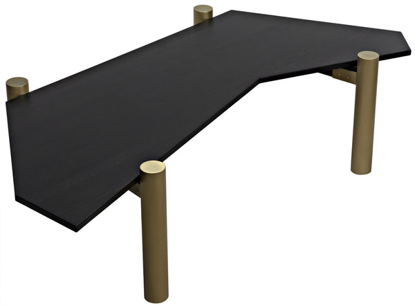 Tabu Ebony Walnut Coffee Table with Antique Brass-Finished Legs