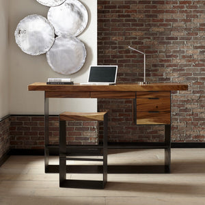 Iron Frame Bar Stool, Chamcha Wood, Natural