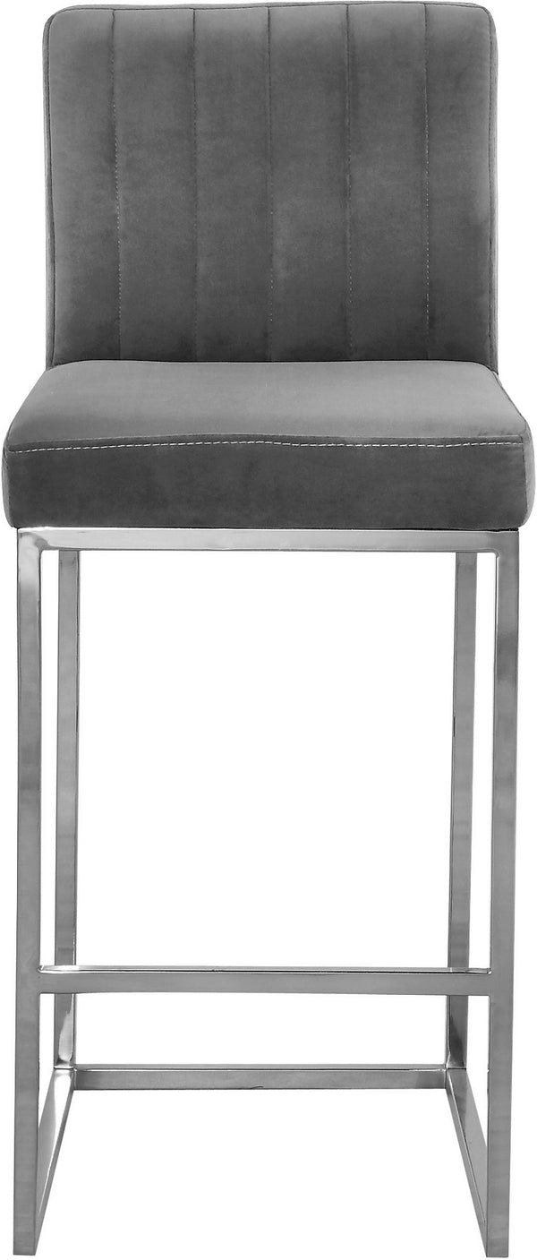 Joanna Stool In Grey Velvet and Chrome