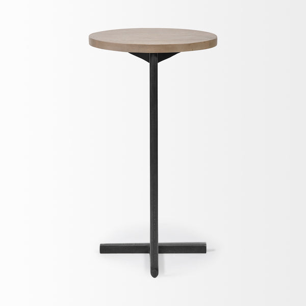 Ballatine 15L x 15W x 27H Brown Wood Round Top w/ Black Metal Base Accent Table