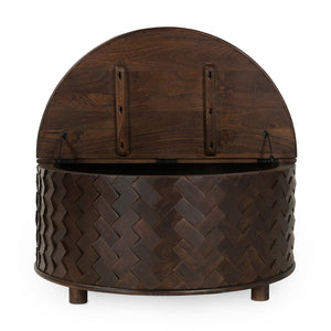 Shira Solid Wood Round Storage Coffee Table in Kona Brown Finish