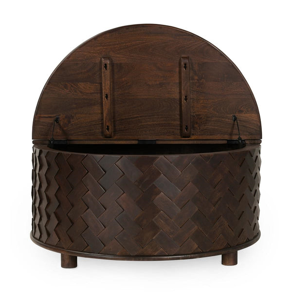 Shira Solid Wood Round Storage Coffee Table in Kona Brown Finish