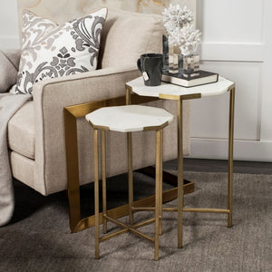Vincent Octagonal White Marble Tabletop w/ Gold Metal End/Side Tables