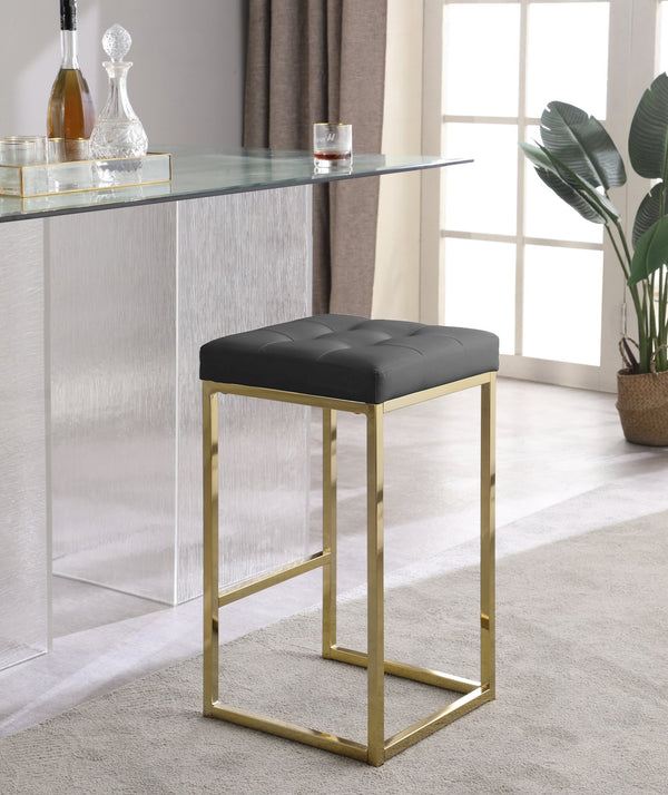 Pearl Stool In Grey Faux Leather and Gold