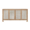 FOUR DOOR CANE CABINET WITH BRASS HARDWARE IN CERUSED OAK
