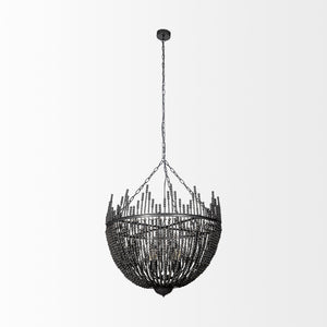 Liam I 32x30 Black Wooden Bead Bowl-Style Four Bulb Chandelier