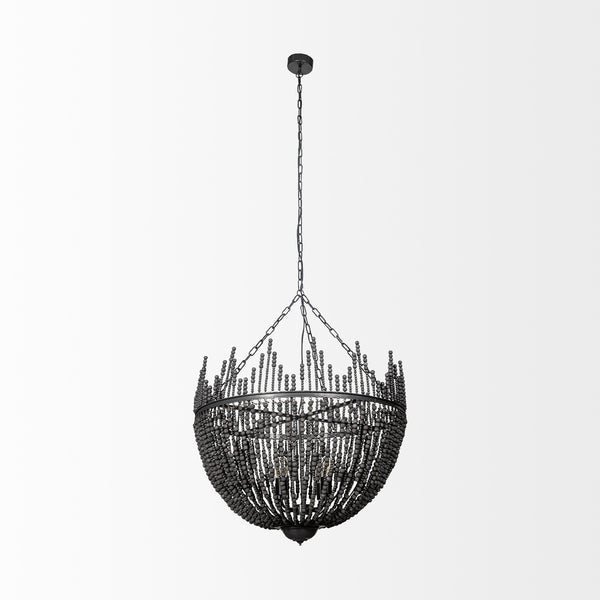 Liam I 32x30 Black Wooden Bead Bowl-Style Four Bulb Chandelier