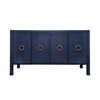 FOUR DOOR BUFFET WITH ANTIQUE BRASS CIRCLE HARDWARE IN TEXTURED NAVY LINEN