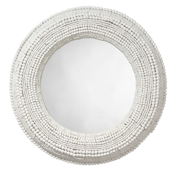 Strand Wood Beaded Round Wall Mirror, White