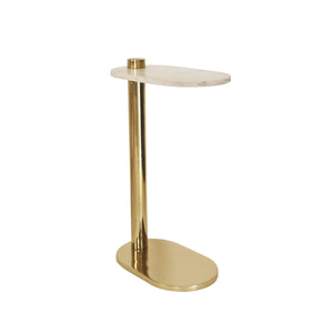 RACETRACK C TABLE IN BRASS WITH WHITE MARBLE TOP
