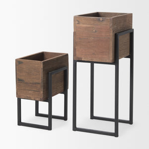 Jadine Set of 2 Medium Brown Wood w/ Black Metal Rectangle Frames
