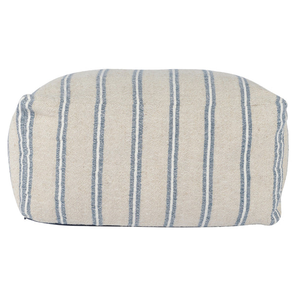 Delgada Natural/Blue Woven Pouf with Stripes