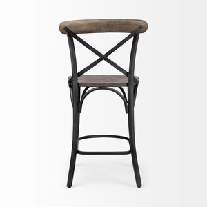 Etienne 26.25" Seat Height Brown Wood Seat Black Metal Base Stool