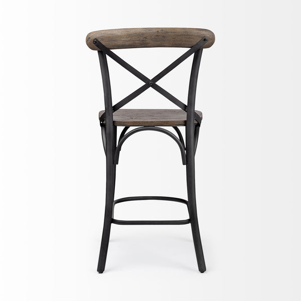 Etienne 26.25" Seat Height Brown Wood Seat Black Metal Base Stool