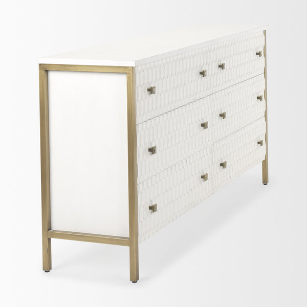 Savannah White Fir Veneer w/ Gold Metal Accents 6-Drawer Sideboard