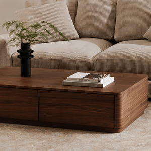 Moe's Round Off Coffee Table with Storage in Walnut Brown