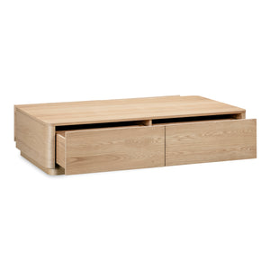 Moe's Round Off Coffee Table Natural Oak with Storage