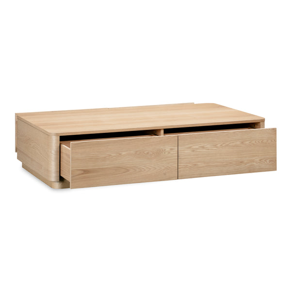 Moe's Round Off Coffee Table Natural Oak with Storage