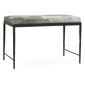 Achen Hide Bench with Hammered Iron Frame in Sparrow Gray