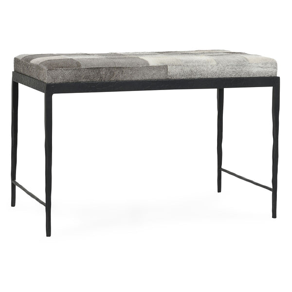 Achen Hide Bench with Hammered Iron Frame in Sparrow Gray