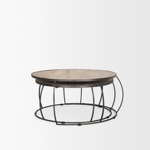 Clapp Round Light Brown W/ White Wash Wood and Silver Metal Nesting Coffee Tables (Set of 2)