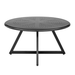 Markle KD Outdoor Metal Round Coffee Table, Metallic Gunmetal