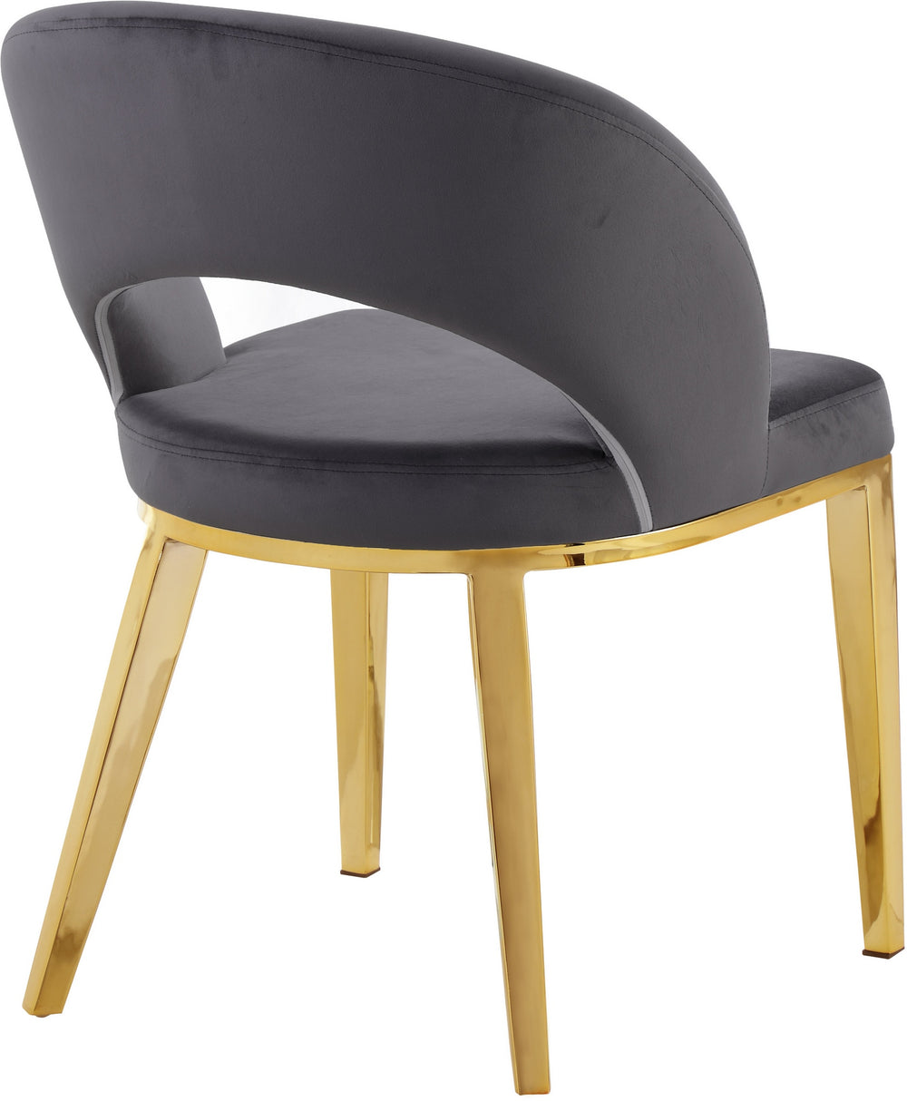 Caroline Dining Chair In Grey Velvet and Gold In Gold
