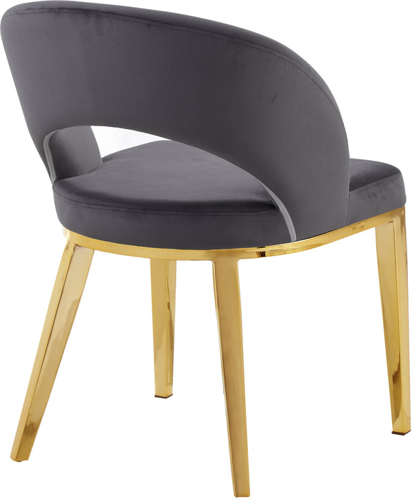 Caroline Dining Chair In Grey Velvet and Gold In Gold