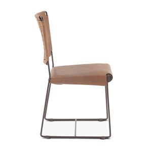New York 17" Buffalo Leather and Iron Dining Chair, Brown