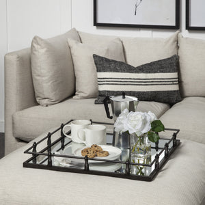 Christa 22L x 22W Black Metal Mirrored Base Square Tray