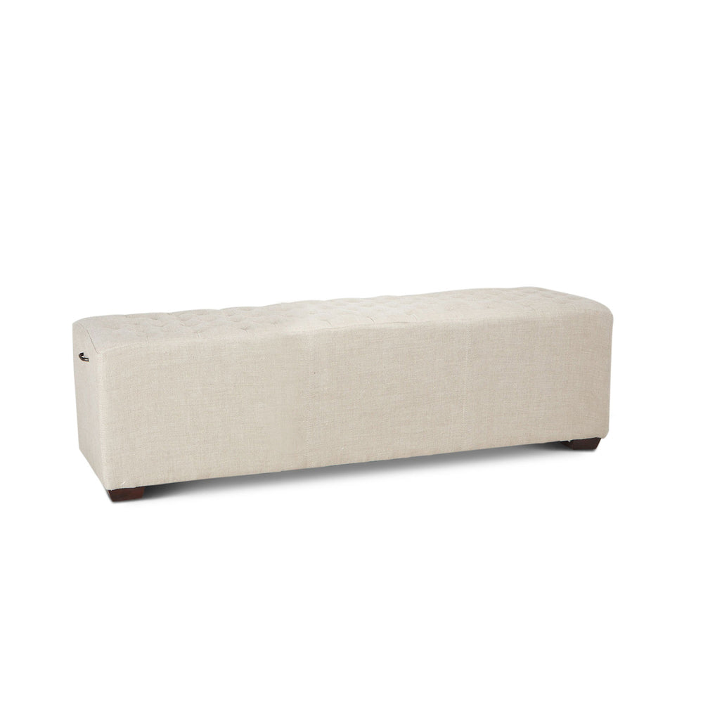 D'Orsay 58-Inch Beige Linen Bench with Diamond Stitched Detailing