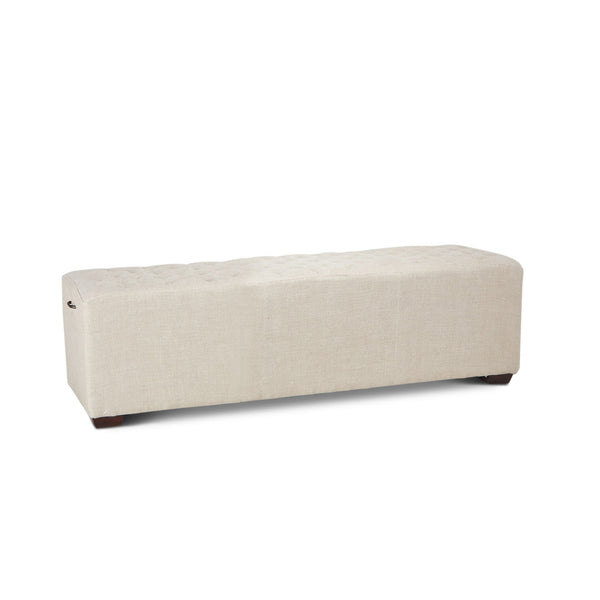D'Orsay 58-Inch Beige Linen Bench with Diamond Stitched Detailing