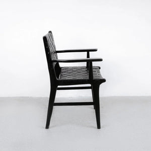 Cahyo Woven Leather Dining Arm Chair - Black