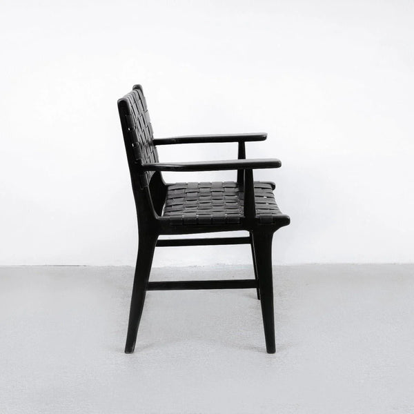 Cahyo Woven Leather Dining Arm Chair - Black